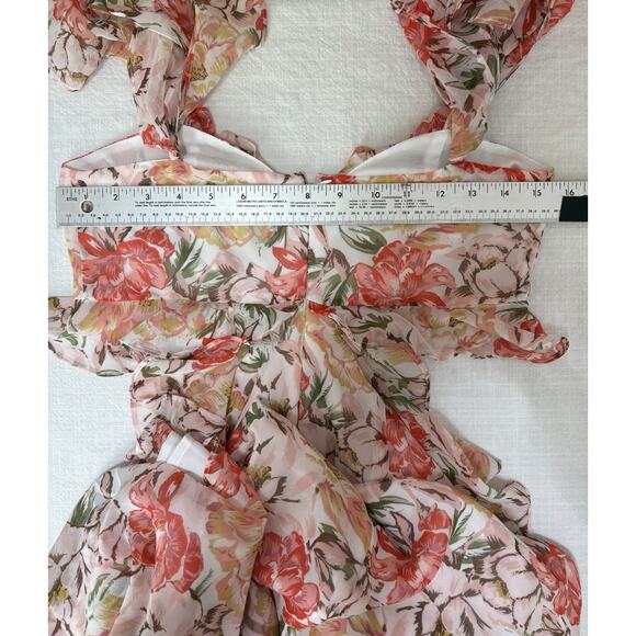 WAYF Floral Chiffon Ruffle Cutout Maxi Dress Romatic Tiered Pink Fairy Whimsy Sm - Picture 11 of 16